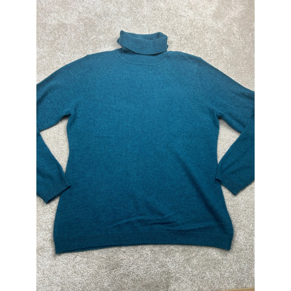 Charter Club Solid Turtleneck XL Teal Blue 100% Cashmere Luxury Minimalist